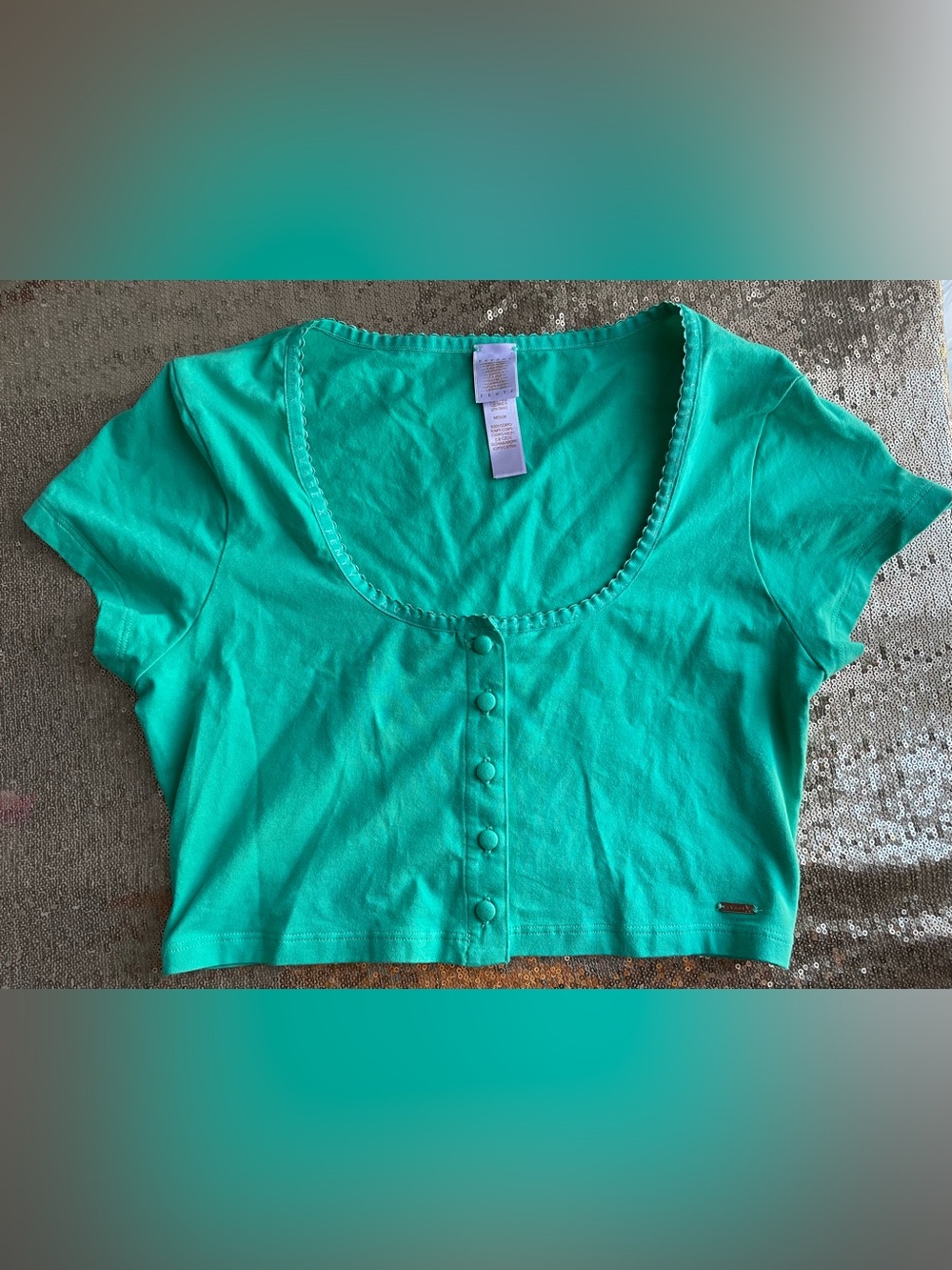 Beautiful Savage Fenty Cropped Green Lagoon Color Button-Front Top size Med